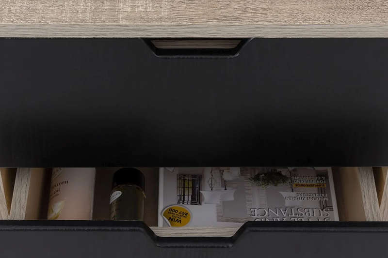 2 Draw Pedestal-Engineered Wood Bedside Table - Black/Brown