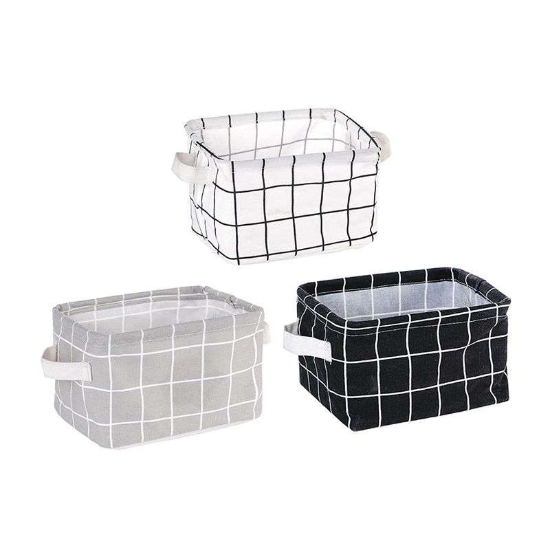 Set of 3 Small Cotton Linen Foldable Storage Containers - Black