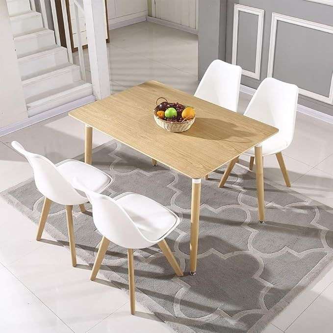 Modern and trendy padded chairs with wooden legs-8 Pack - White