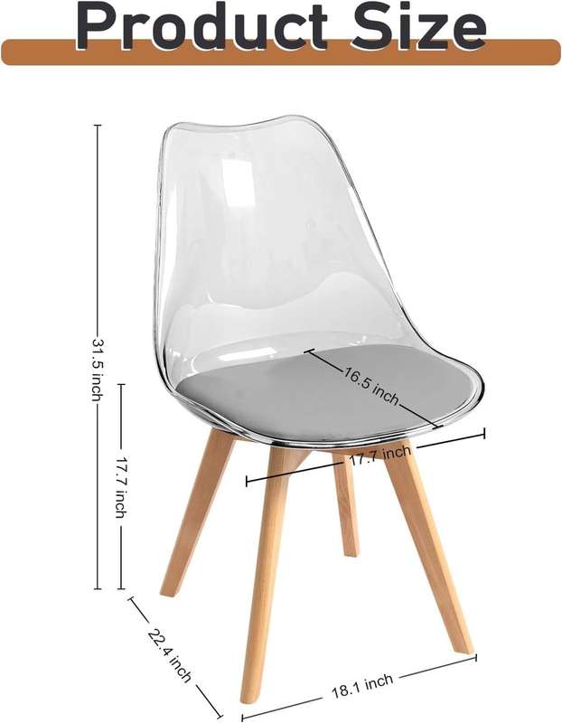 Modern transparent padded chairs with wooden legs-Black, white or grey - Grey - 6 Pack