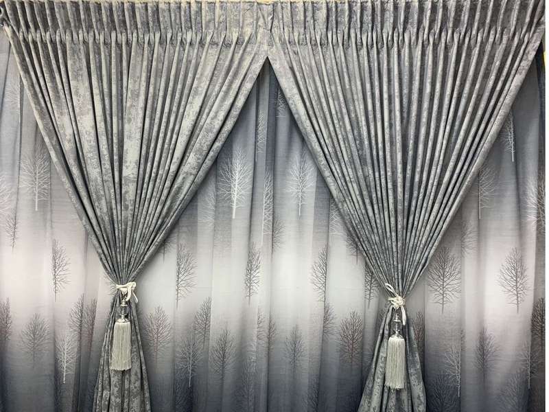Grey & White Theme Curtain & Lace