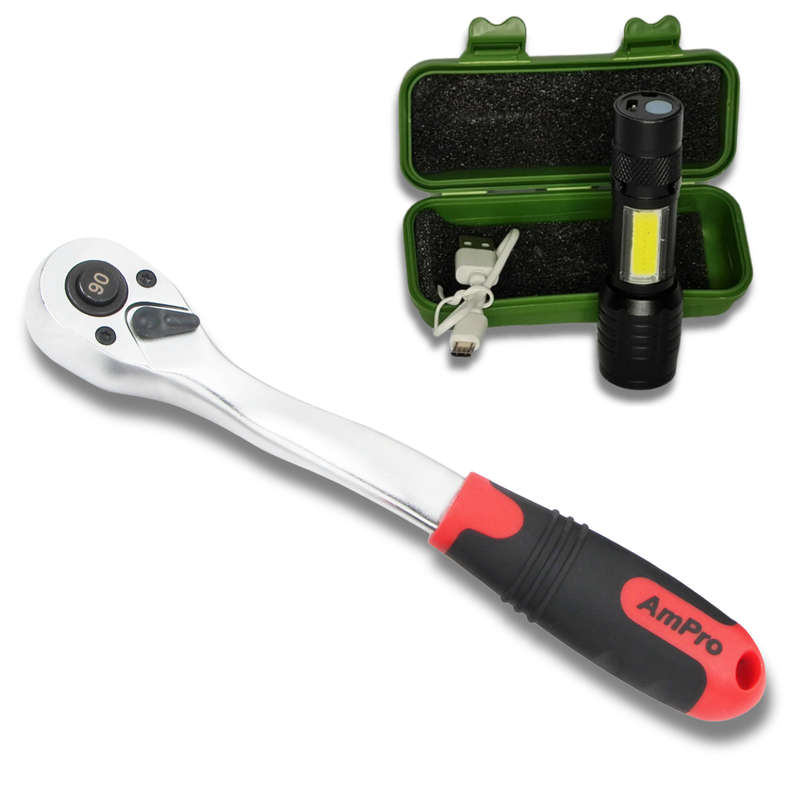 Ampro 1/2 Dr Quick Release Offset Ratchet with Torch