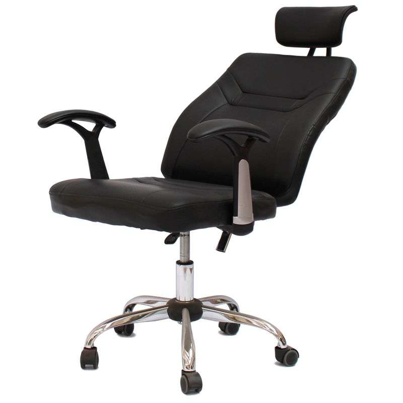 Office Chairs - Contemporary Design PU Leather Office Arm Chair- Reclinable Backrest -Black Colour