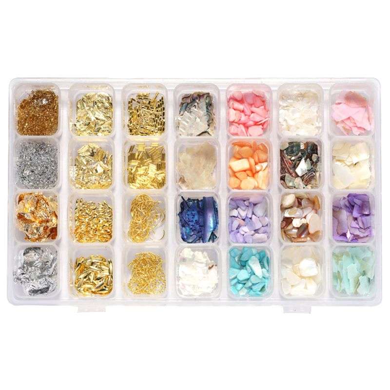28 Grids Mixed Color Nail Foil Paillette For Nail Art Decoration - Pearl