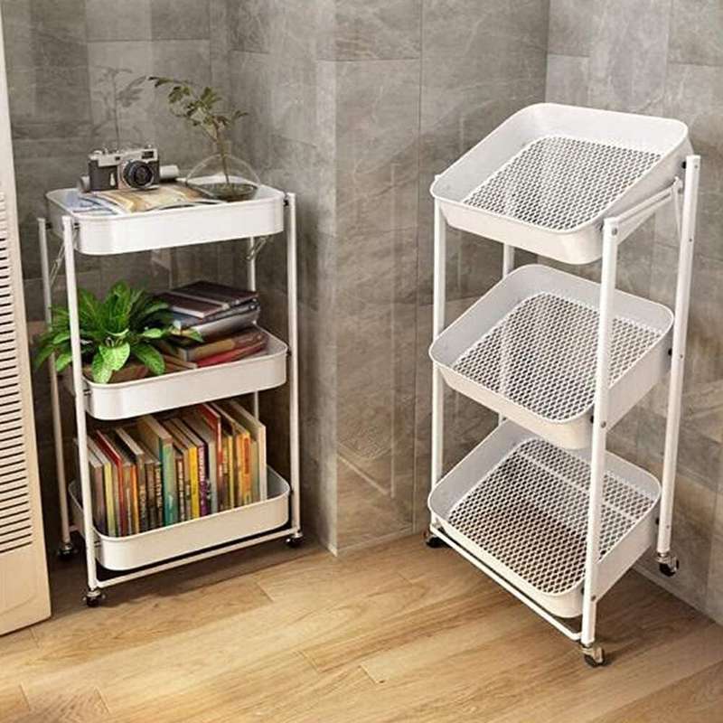3 Tier Metal Rolling Cart Utility Cart - White