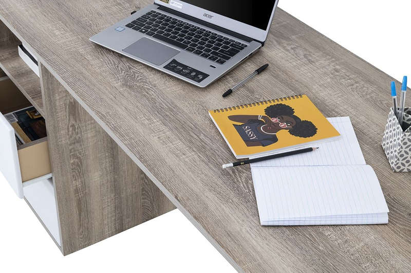 Office / Home Computer Desk with Two Drawers - - Oak (Nature Wood Grain ) / White