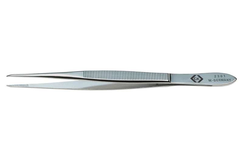 CK Tools (T2301) Tweezer, Fine Blunt Tip, Precision, 115mm, Carbon Steel
