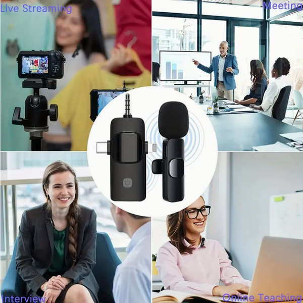 3 in 1 Wireless Lavalier Microphones Noise Canceling Mic - 2 Pack