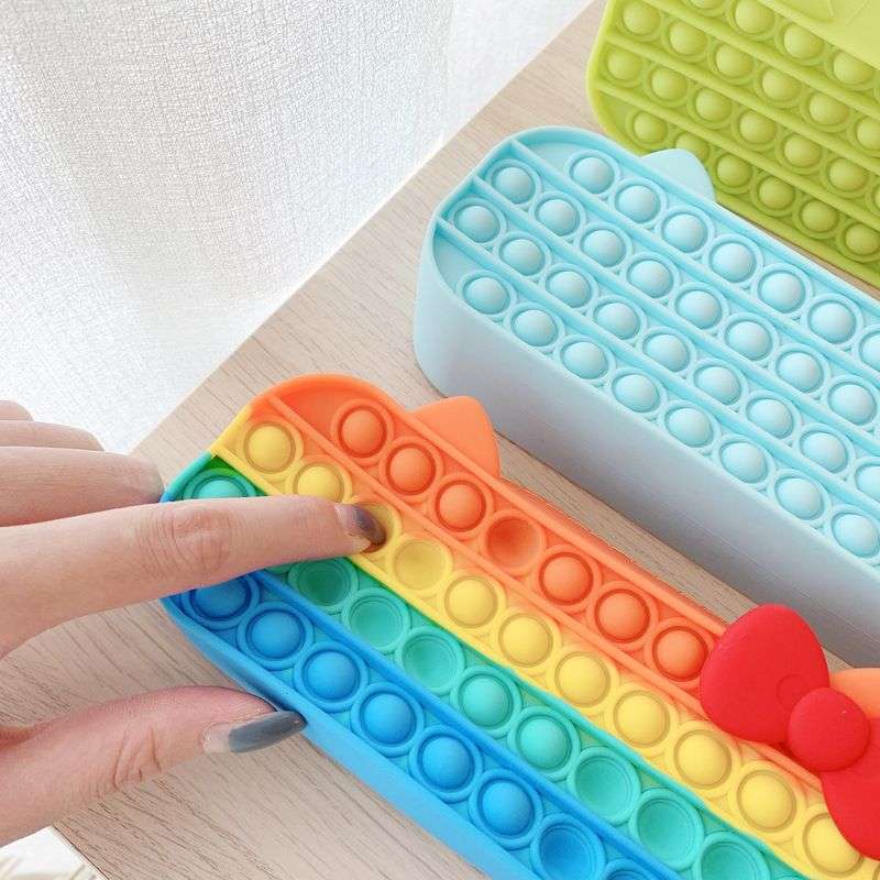 Pencil Case With Zipper Push Pop Bubble Fidget Toy - Black