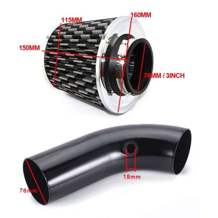 Universal High Performance Cold Air Intake Cone Filter 76mm Diameter Black