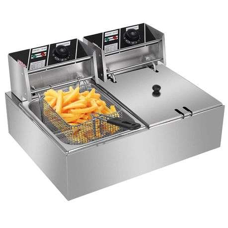Ideal 6L + 6L Double Pan Deep Fryer Silver with Hanger Rods (PLEASE READ DESCRIPTION)