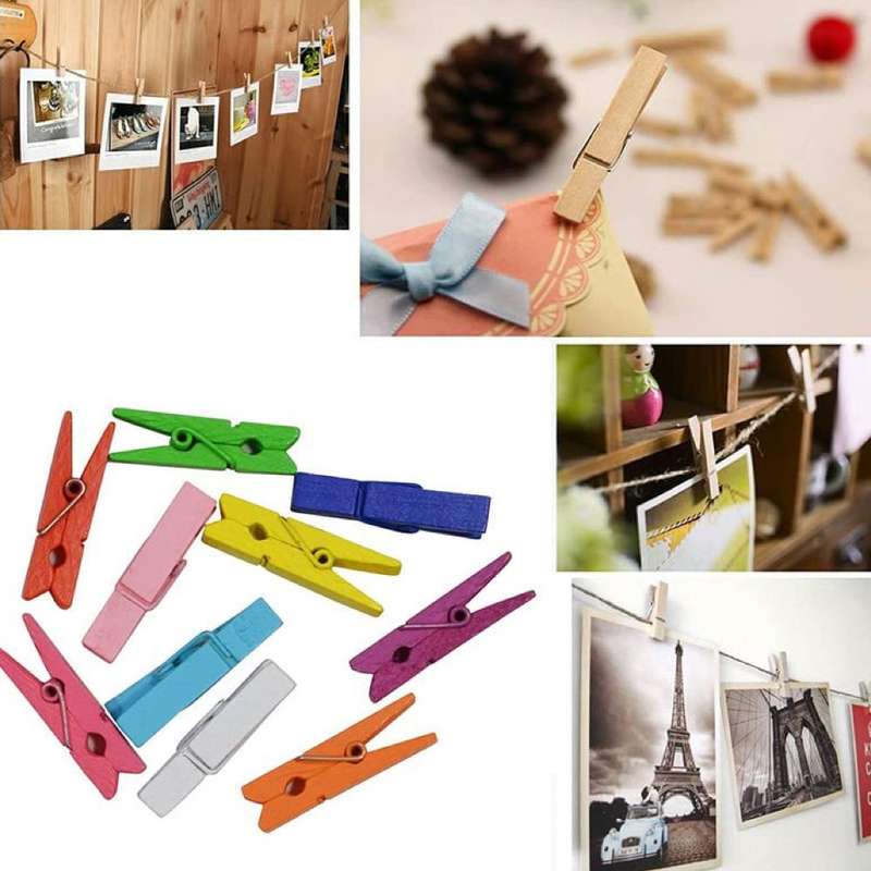 Craft Multifunctional Wooden Clip Hanging Pegs - 3cm - Set of 100 - Brown