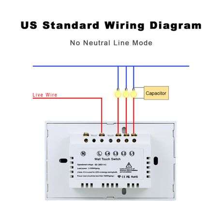 Universal WiFi Smart Touch Panel Wall - Does Not Require Neutral - 1 Gang