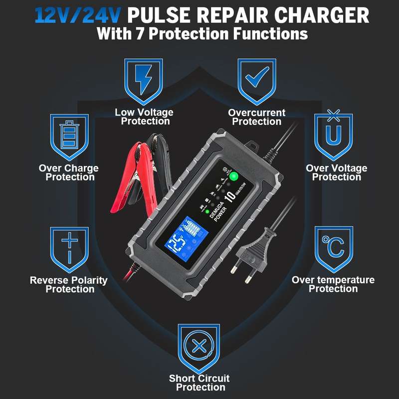 12/24V Battery Charger Full Automatic with Pulse Repair Function