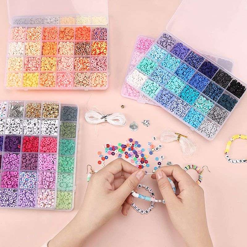 Jacaranda 28 Grids Clay Beads for Bracelet Making 25 Styles Charms No.1 - Blue