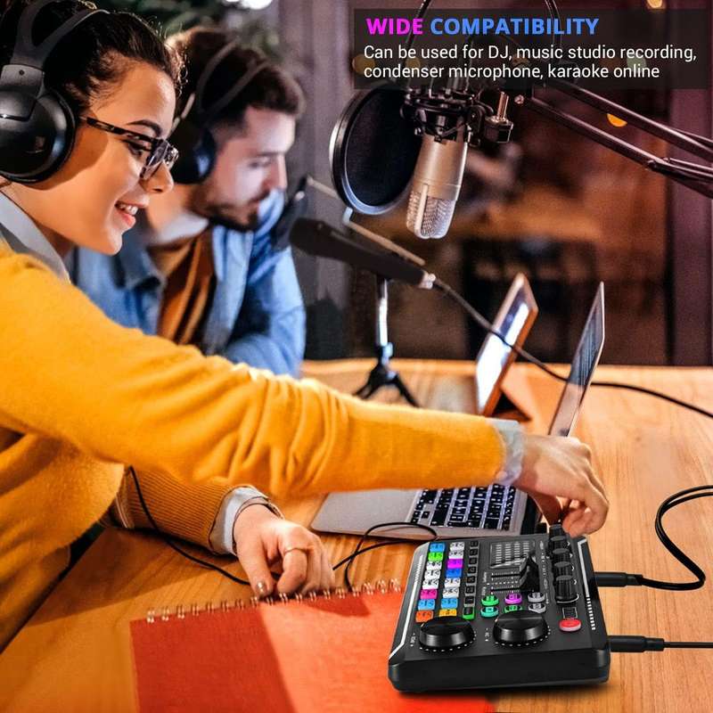 Live Sound Card Audio Mixer, Podcast Audio Interface with DJ Effects
