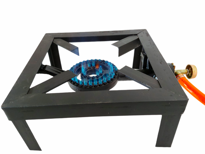 Single Gas Burner, 4 Legged with Hose And Regulator Set.