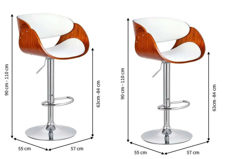 Padded Bar / Kitchen Counter Stools  Set of 2-White / Brown Colour