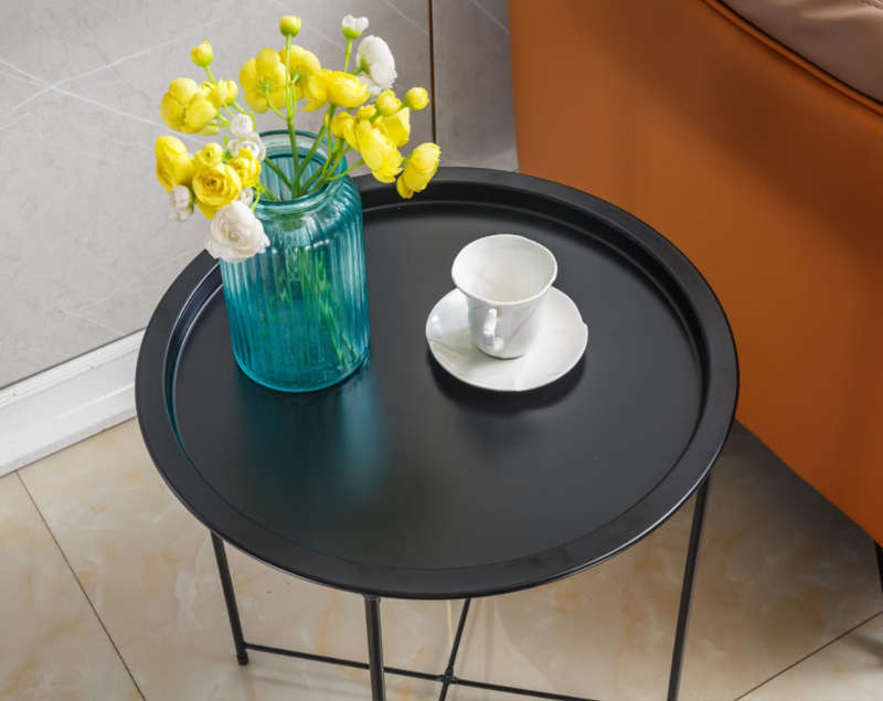 Metal Side Table Round Coffee Table Folding End Table Sofa Table