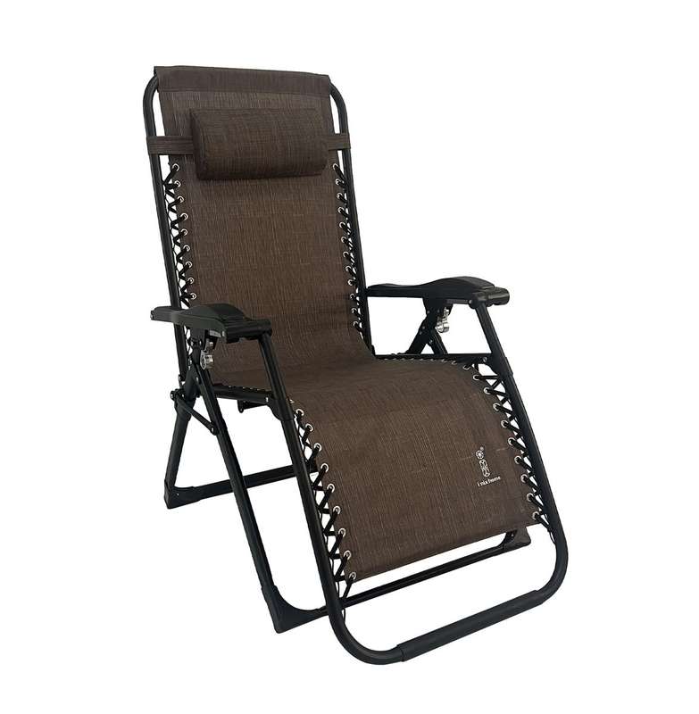 Recliner Folding Outdoor Suspension Chair - Black Chair, Brown Fabric
