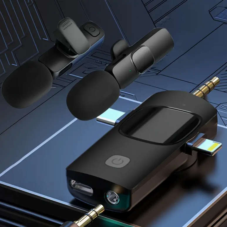 3 in 1 Wireless Lavalier Microphones Noise Canceling Mic - 2 Pack