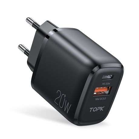 TOPK PD 20W & QC3.0 18W, 2 -Port USB and USB C Wall Charger
