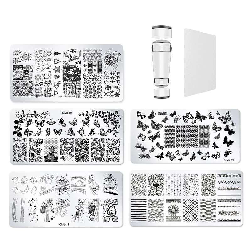 5 Sheet Nail Stamping Plate Set With Stamp And Scraper - No.1