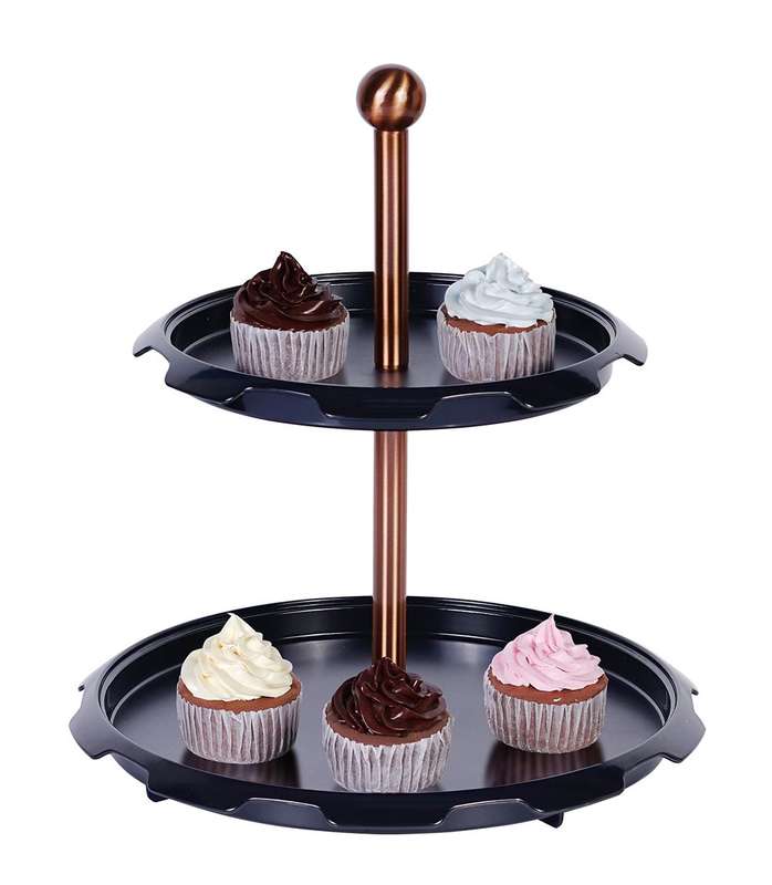 Berlinger Haus Chrome Iron 2 Tier Cake Stand - Black Rose Collection (DISPLAY MODEL)