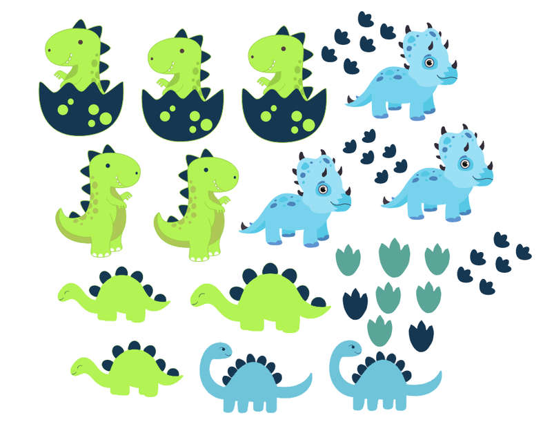 Baby Dinosaurs Wall Vinyl Stickers - Pack of 24 Vinyl Stickers