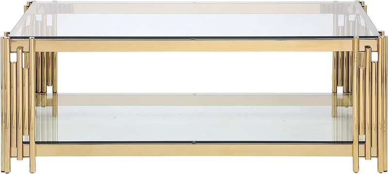 Coffee Tables - Rectangular Clear Tempered Glass Top with Gold Steel Frame