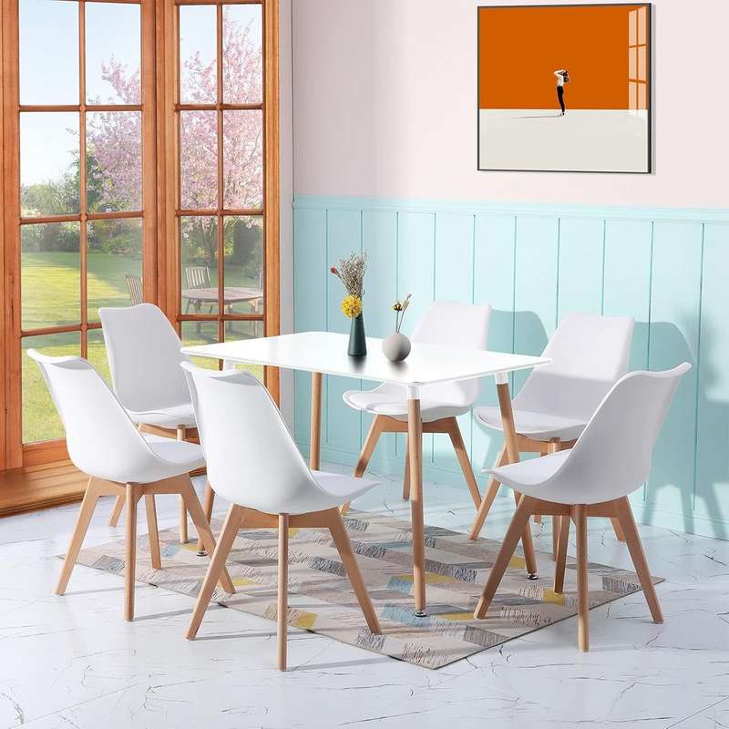 Dining Suites / Sets -Table (1.5 M) with 6 Padded Chairs -White Colour