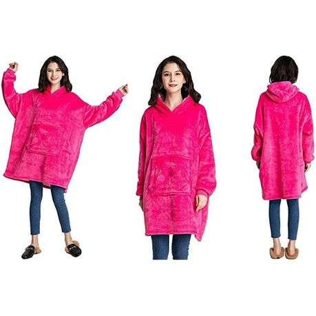 UnisexOversized Plush Hoodie Blanket - Pink