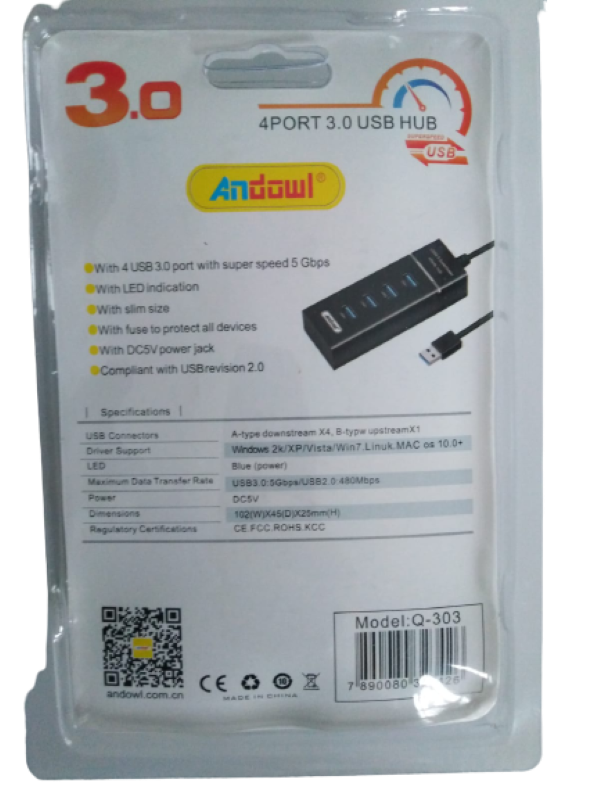 Andowl- 4 Port Super Fast 3.0 USB Hub