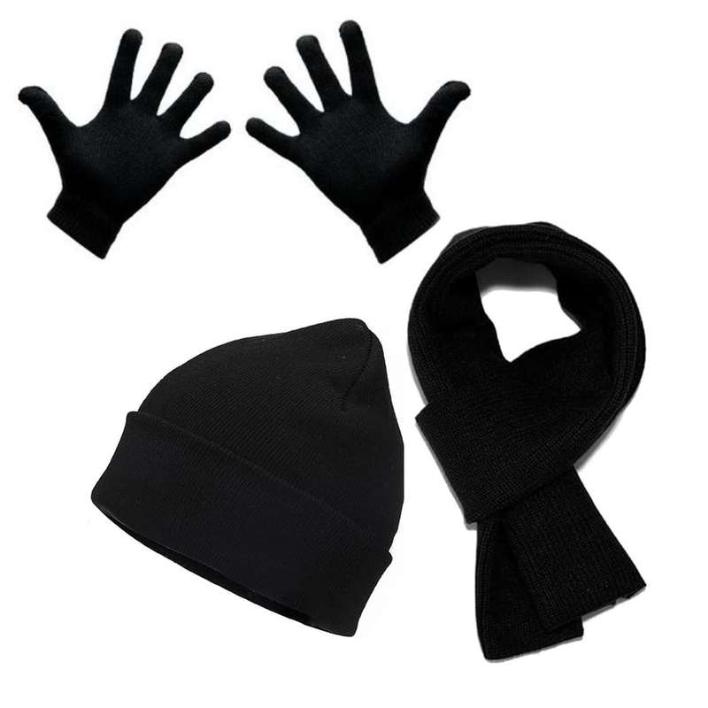 Beanie Scarf and Gloves Combo - Black
