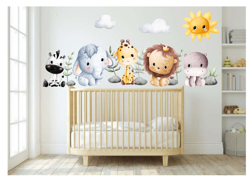 Safari Animals Wall Vinyl Sticker - Nursery Room Wall Art - Safari Theme - Self Adhesive - peel and