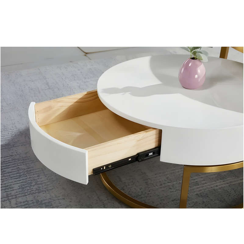 Modern Nesting Round End Coffee Table and Table with Drawer