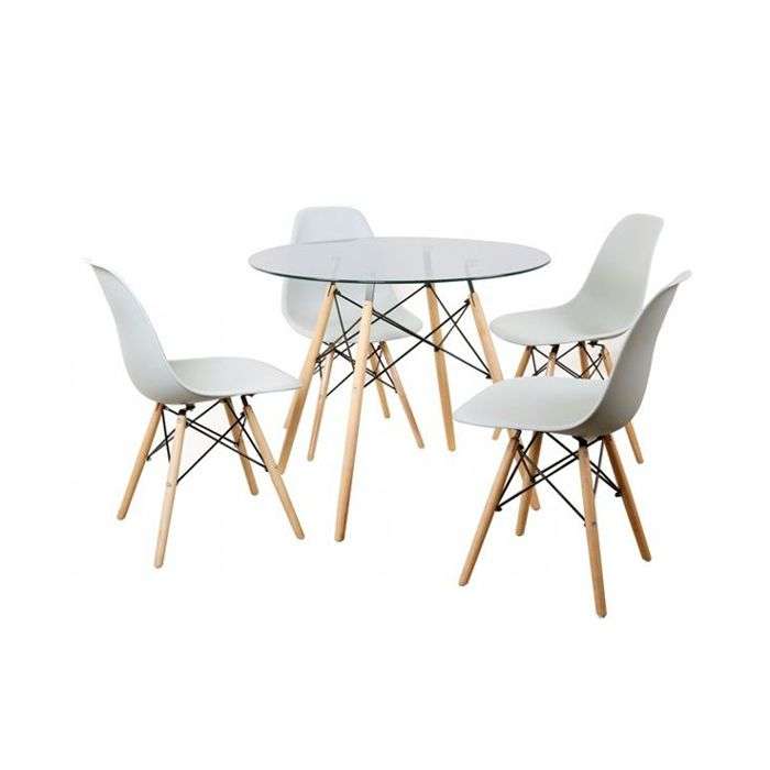 Garden, Dinning Room White Chairs & Glass Coffee Table - 5 Piece