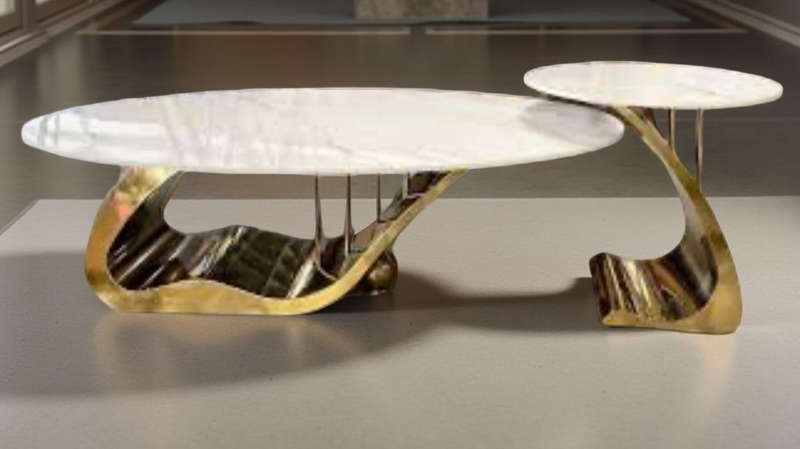 Luxury Modern Coffee Table Set - Marble Top and Gold Base - 2 Piece