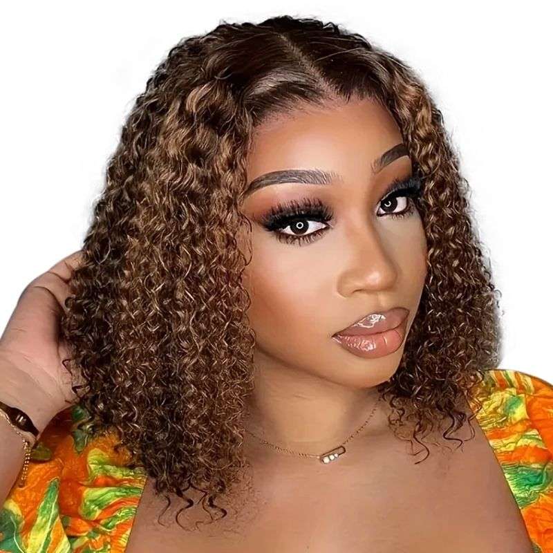 High Quality Highlight Bob-13X4 No Glue Lace Front Wig Brazilian Hair 12"
