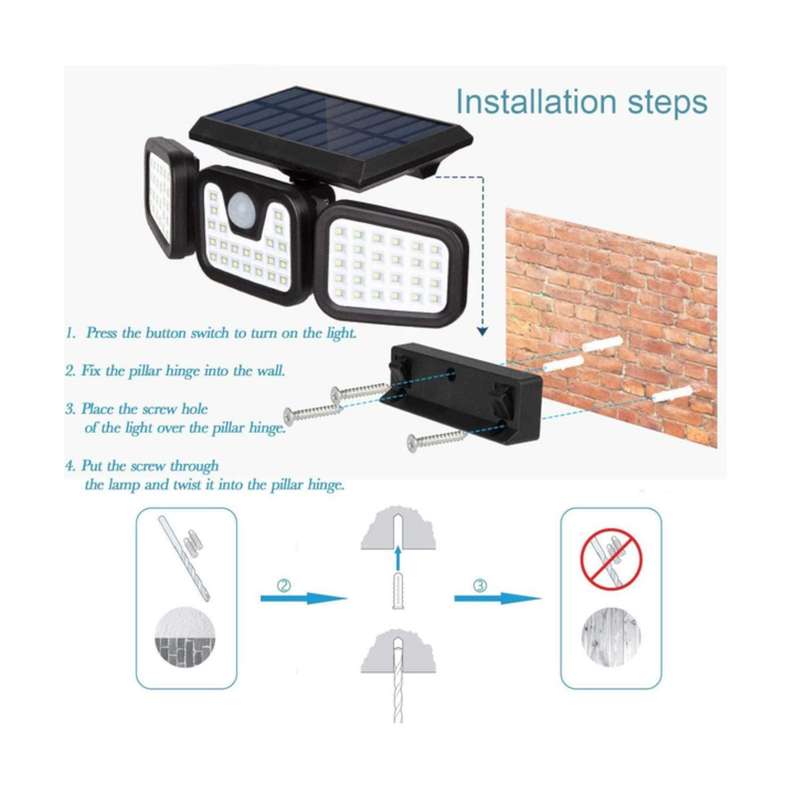 Solar Security Flood Light 3 Adjustable Heads