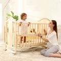 Wooden 5 in 1 Baby Cot with Cot Bumper Mat - Yellow