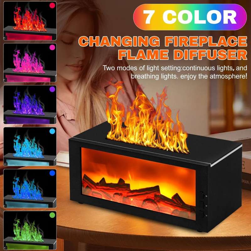 Essential Oil Air Diffuser Flame Colorful Water Vapor Fireplace Humidifier