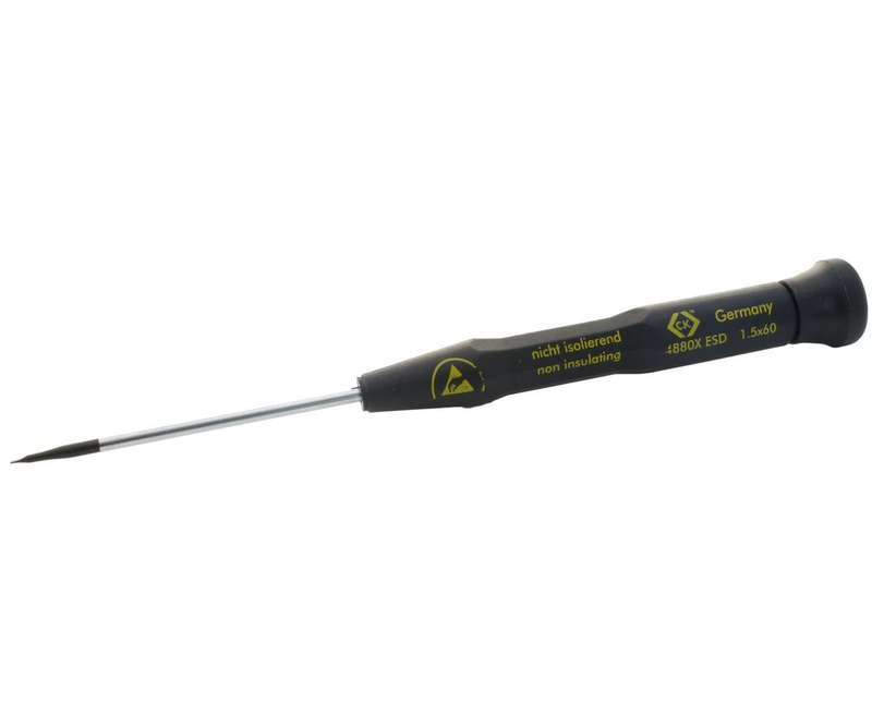 CK Tools (T4880XES15) Screwdriver, Slotted, ESD, 60mm Blade, 1.5mm Tip