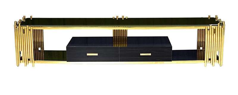 Smart TV/ Plasma Stands - Tempered Glass Top - Wooden Drawers - Gold