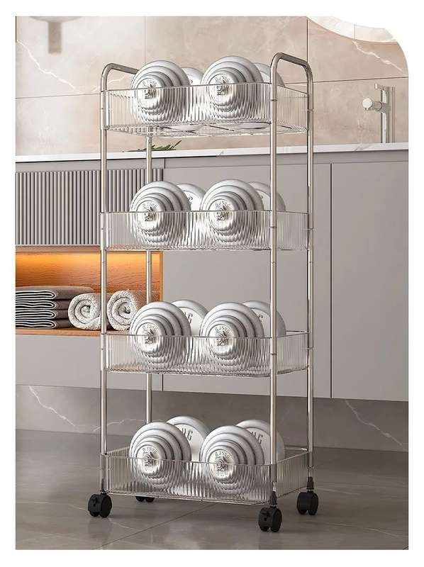 4 Tier Multipurpose Home Acrylic Storage Trolley with Wheels