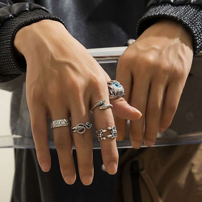 Men's Stainless-Steel Dragon Claw Evil Devil Skull Eyeball Rings