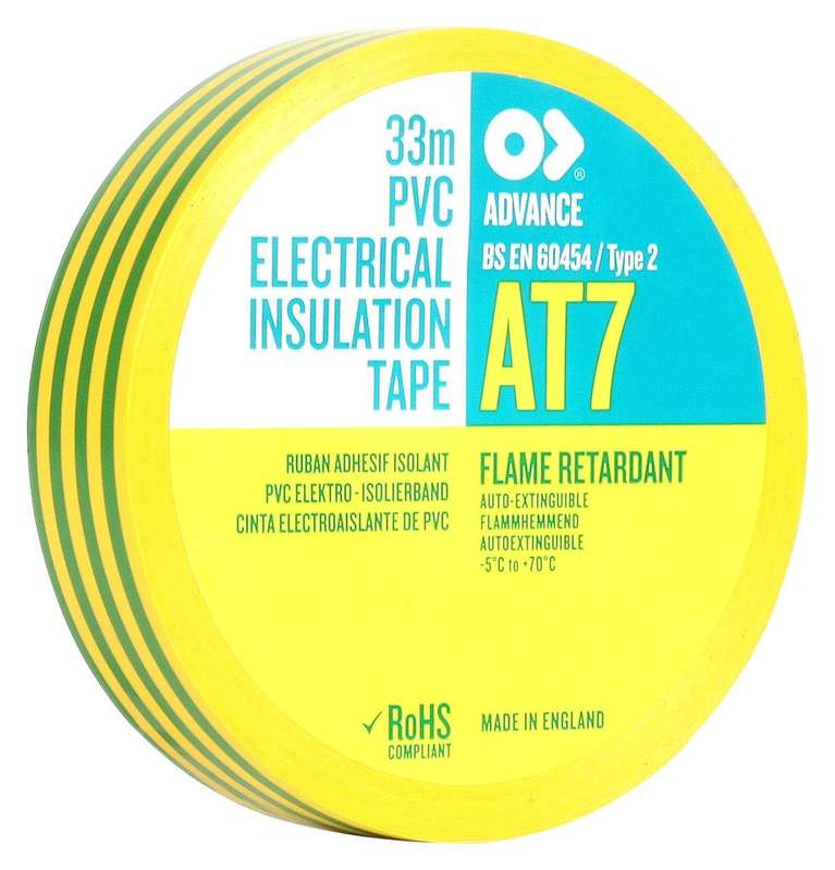 Advanced Tapes (AT7 GREEN / YELLOW 33M X 19MM) Insulation Tape, 19mmx33m