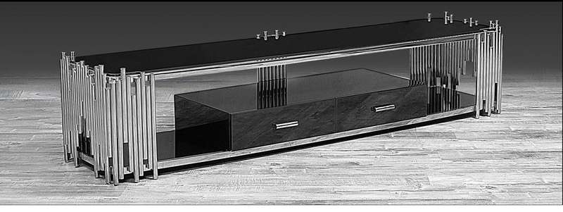 Smart TV/ Plasma Stands - Tempered Glass Top - Wooden Drawers - Silver