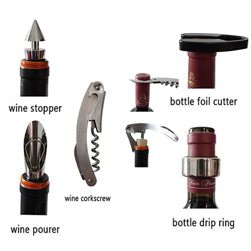 Wine Bottle Shaped Corkscrew & Accessory Gift Set - 5 Piece