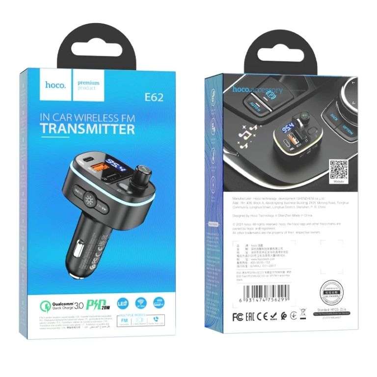 Hoco E62 Fast PD20W+QC3.0 car BT FM transmitter